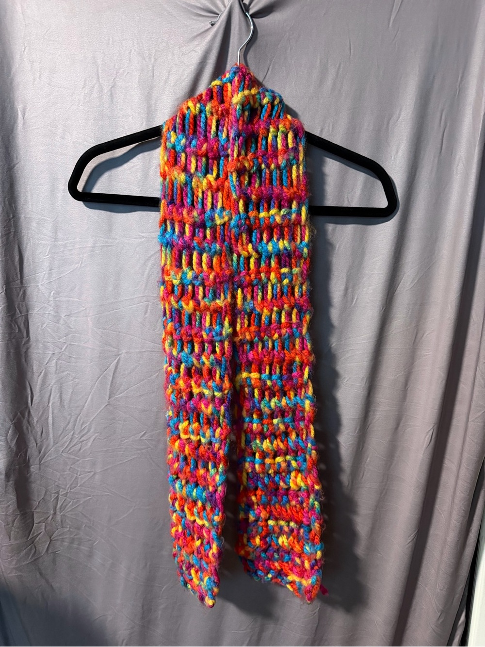 Handmade Multicolor Chunky Knit Scarf - Vibrant Rainbow